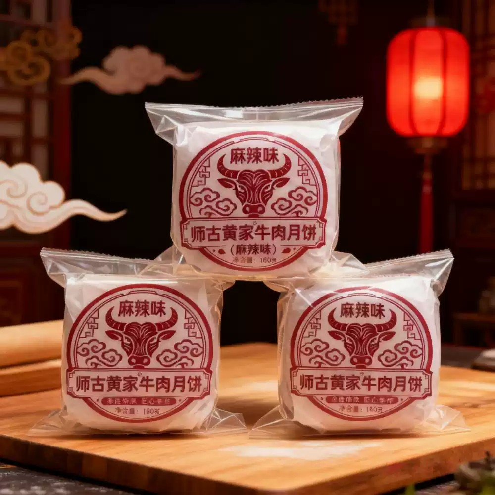 【纸封包装】什邡云西牛肉月饼云溪黑芝麻老月饼四川德阳师古特产